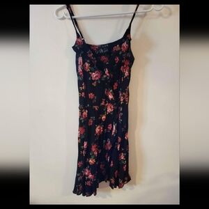 Black Floral Midi Dress with Pink & Red Blooms